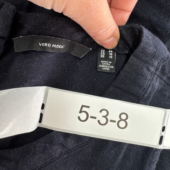 Vero Moda Dress Womens 12 Blue Tiered Helen Milo Mini Linen Blend - Picture 6 of 11